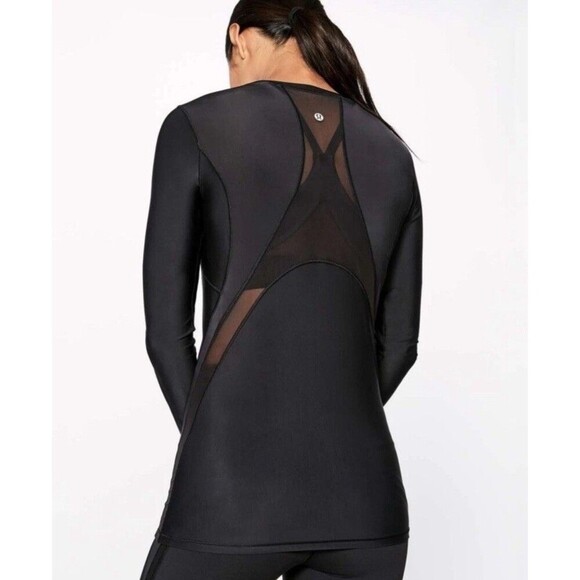 Lululemon Fresh In Mesh Long Sleeve Black Top Activewear W3APFS Women’s Size 10 - Picture 1 of 11